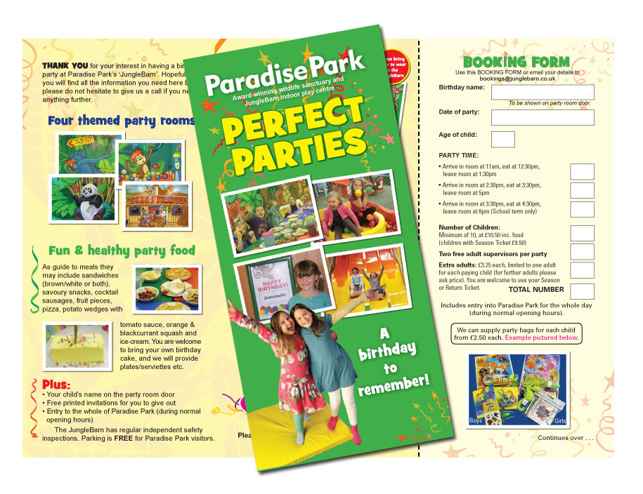 Paradise Park Birthday Parties Leaflet 2015 Paradise Park