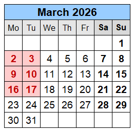 Closed Days March 2026
