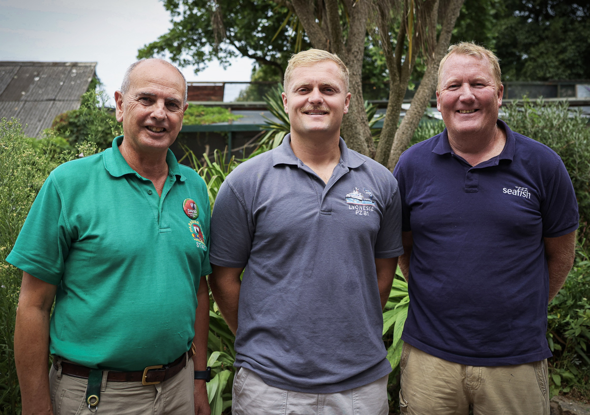From left Paradise Park Curator David Woolcott, local fisherman Tom Lambourn, Gus Caslake of Seafish